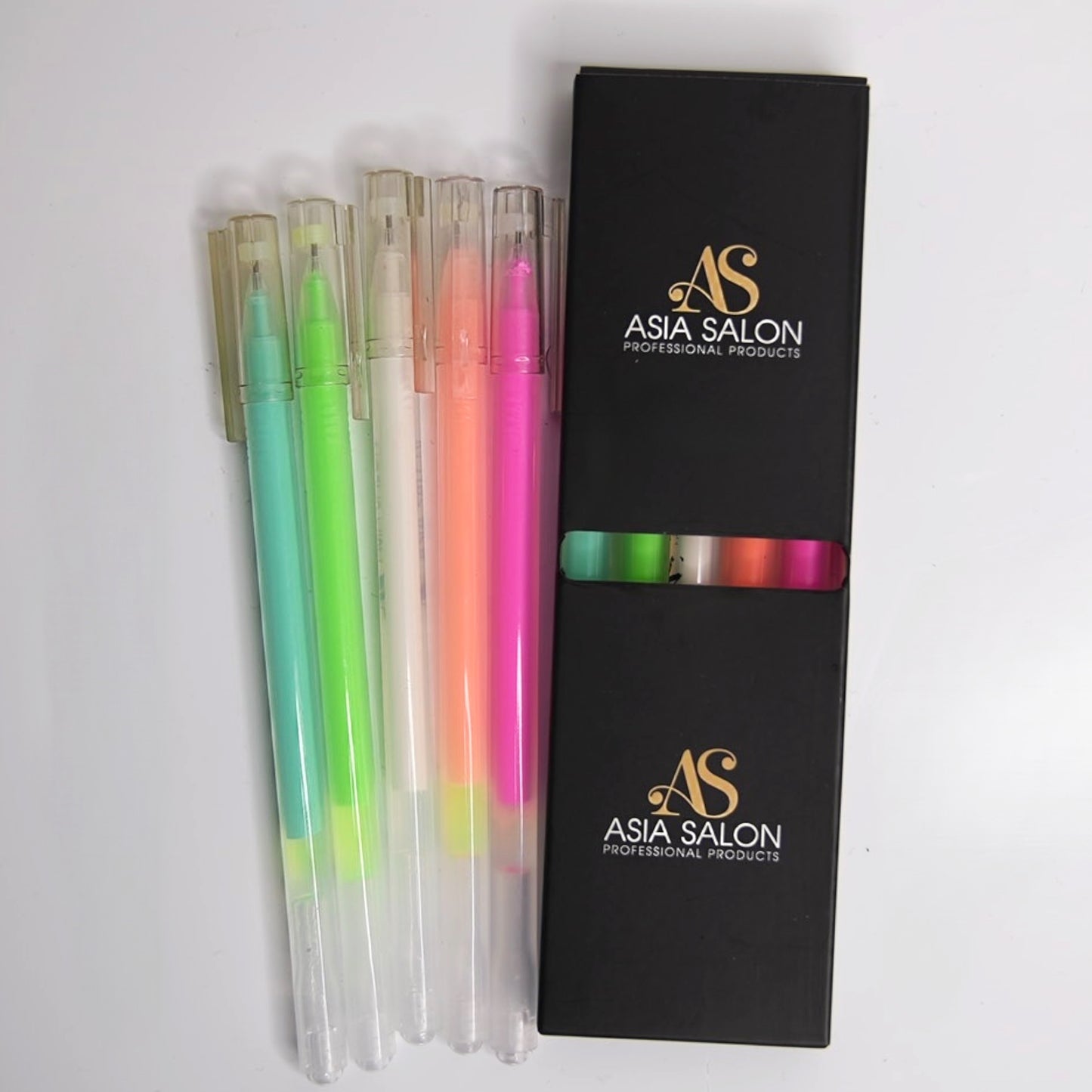 Asia Salon Professional Products - Vibes Gel Pen (5 pack) Turquoise, Orange, White, Pink and Green